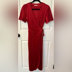 Marine Layer Viola Velour Wrap Dress in Red Dahlia - Size S
